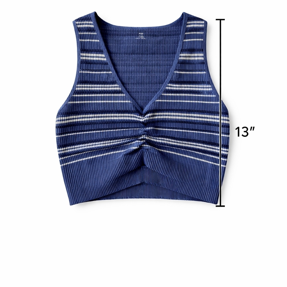 Aerie Real Good Blue Striped Ruched Ribbed Crop Tank Top XL - Picture 2 of 6